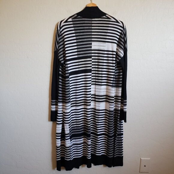 VINCE Striped Intarsia Open Front Longline Merino Wool Cardigan Multi Women's XS - Picture 8 of 10
